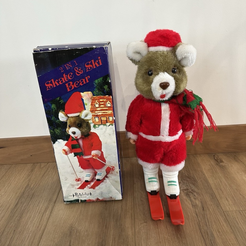 VTG 2 In 1 Skate & Ski Christmas Bear Battery Operated Works! 80s Missing Poles